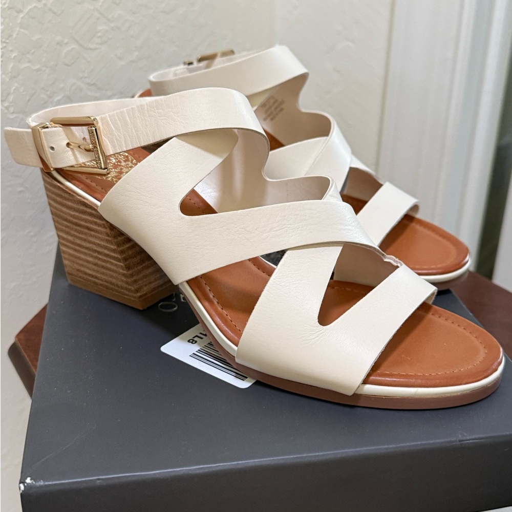 NIB Vince Camuto Womens Deverey White Leather Open Toe Strappy Heels Shoes New